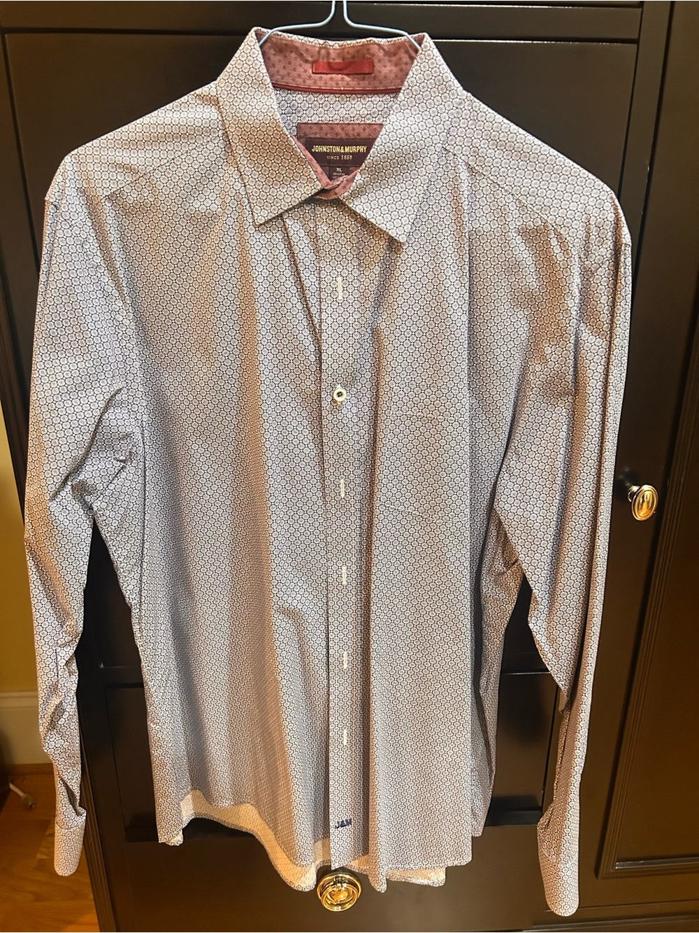 Johnston & Murphy White Shirt with Blue Micro-Pattern
